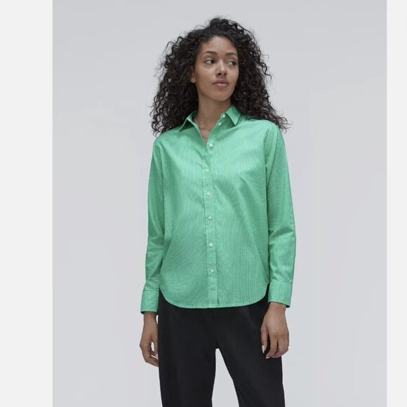 Everlane Silky Cotton Shirt in green and white stripe NWOT - Picture 1 of 4